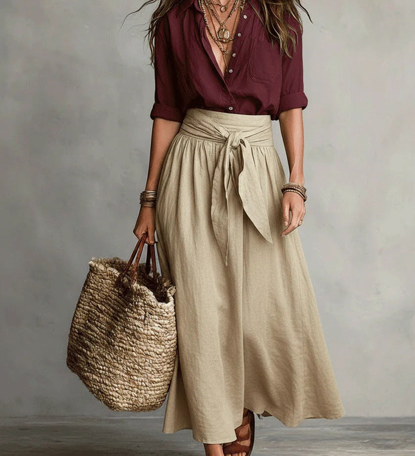 Camilla - Shirt and Belted Midi Skirt Set