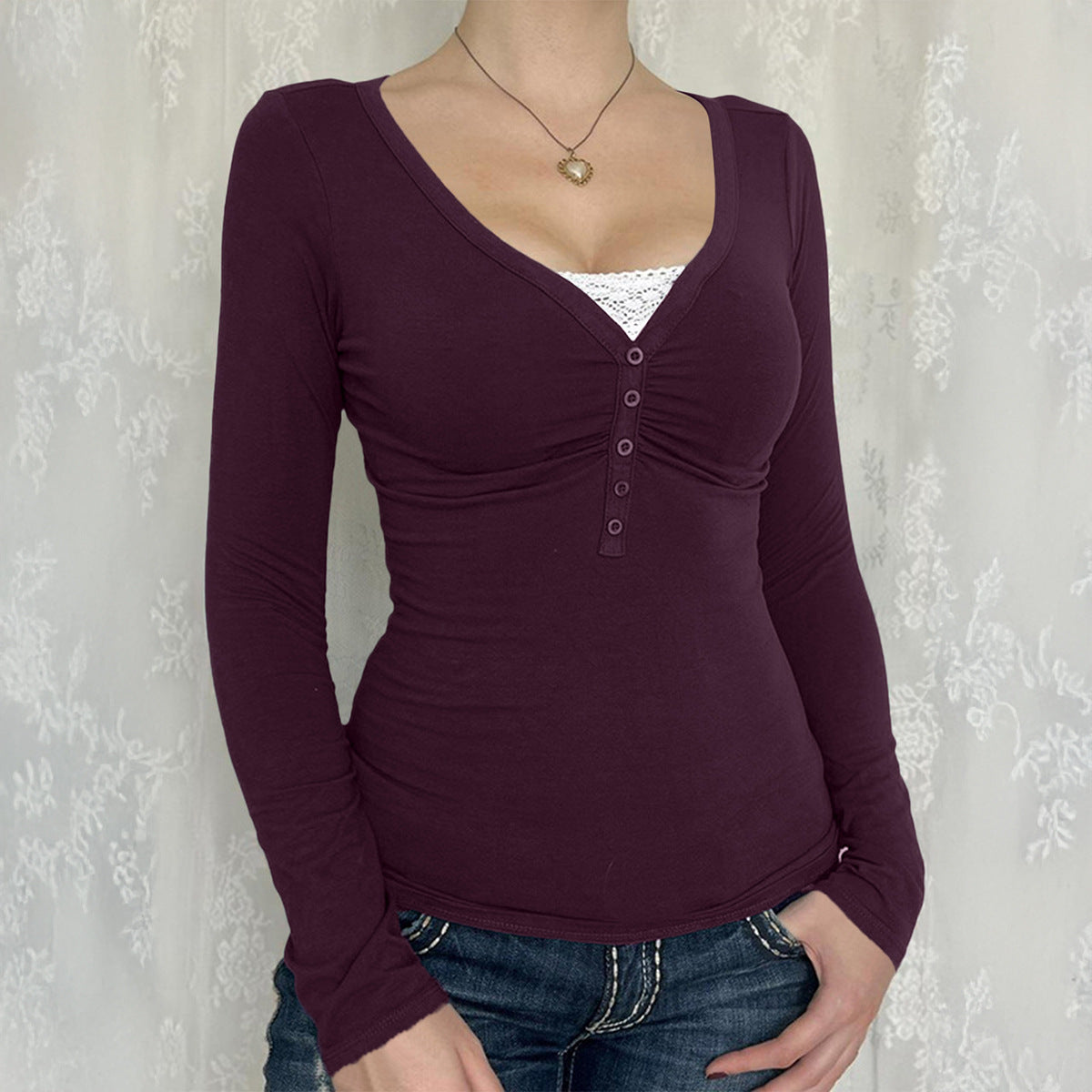 Palya - Comfy V-Neck Long Sleeve Top