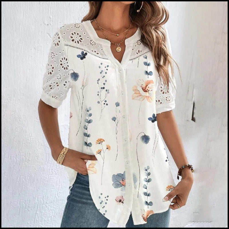 Annelise - Casual Lace Printed Blouse