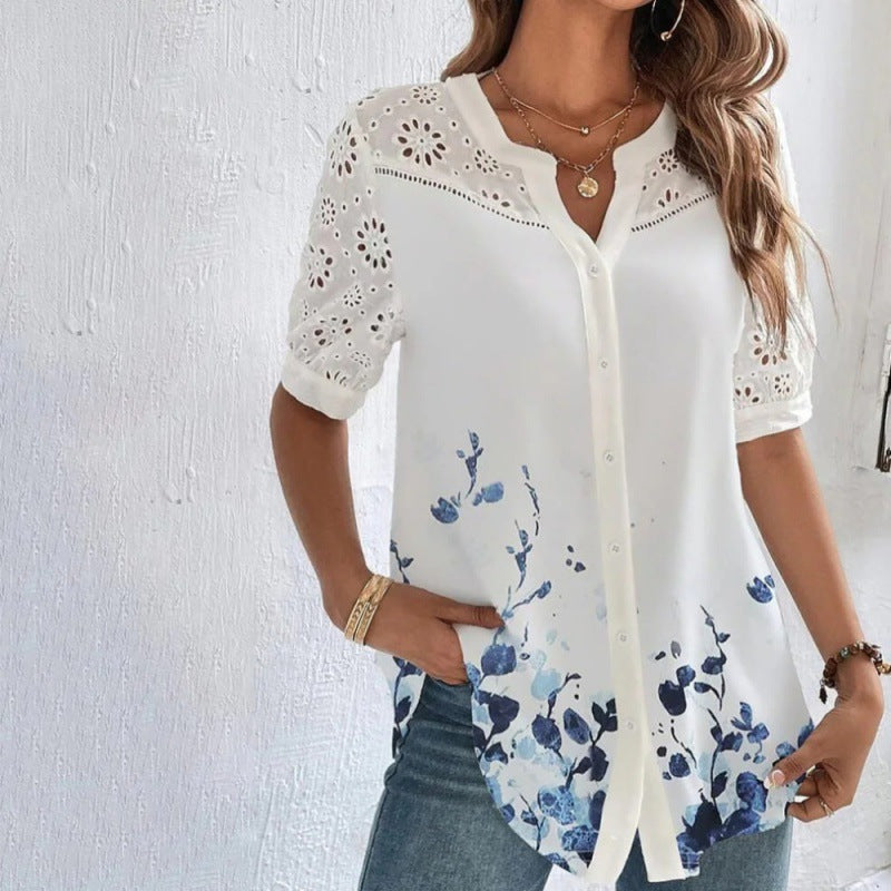 Annelise - Casual Lace Printed Blouse