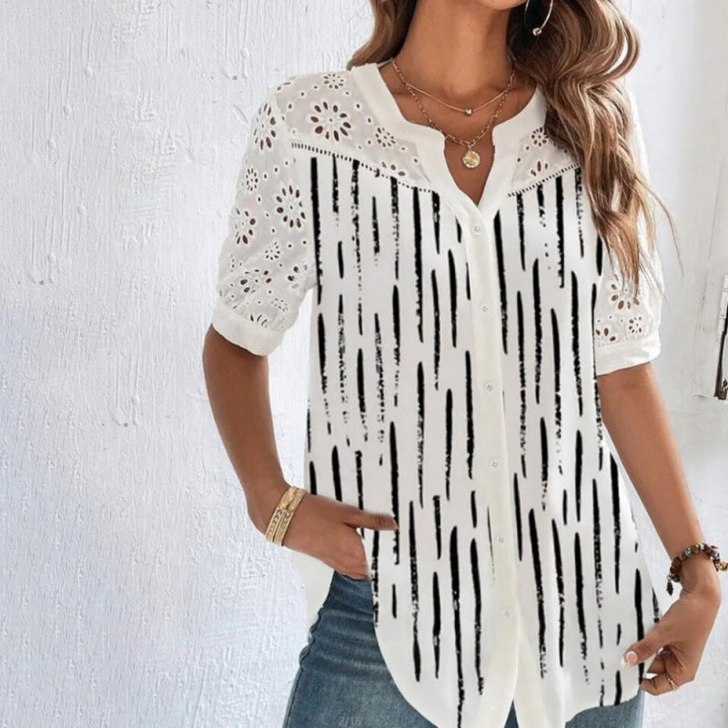 Annelise - Casual Lace Printed Blouse