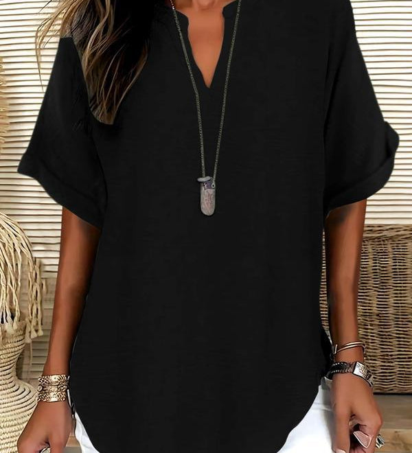 Genneva - Casual Plain Short Sleeve Blouse