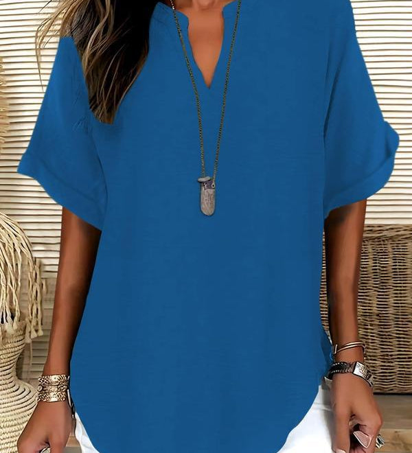Genneva - Casual Plain Short Sleeve Blouse
