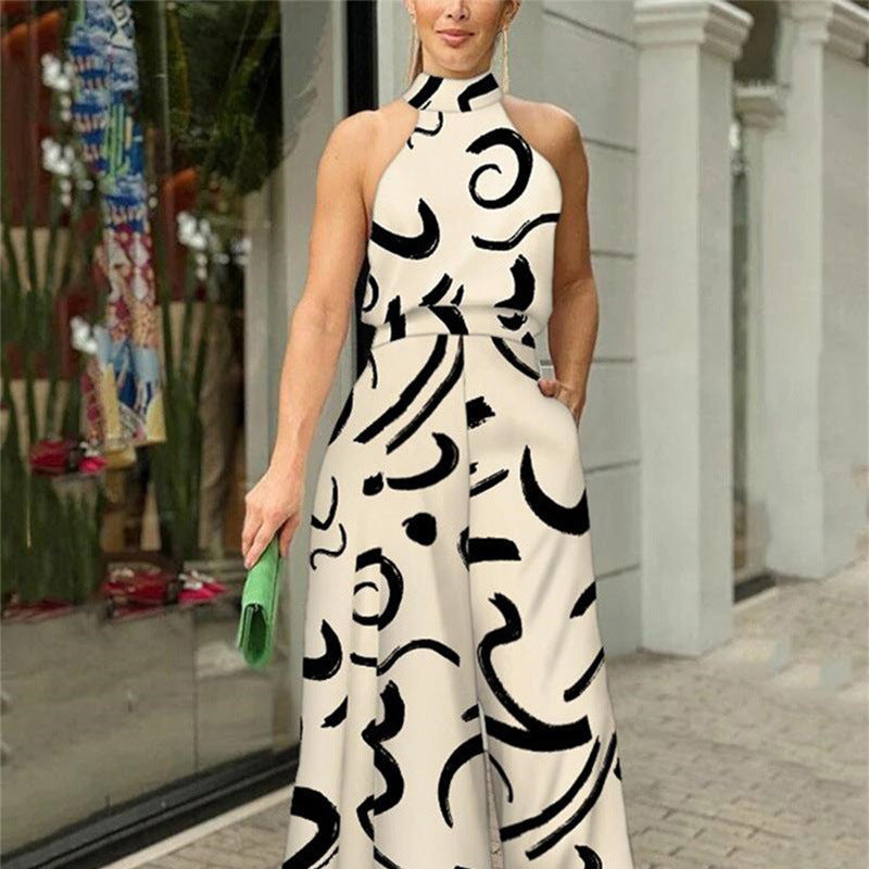 QIANAT - Wide Leg Neck Tie Sleeveless