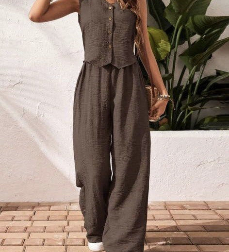 CHARISSA™ – Elegant Sleeveless V-Neck Top and Trousers Set