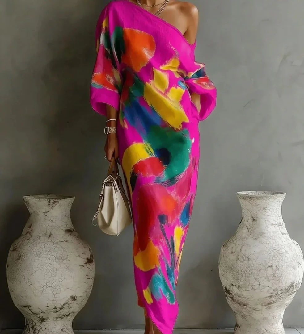 Mara - One-Shoulder Abstract Print Maxi Dress