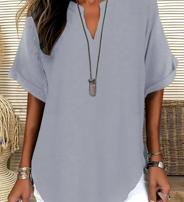 Genneva - Casual Plain Short Sleeve Blouse