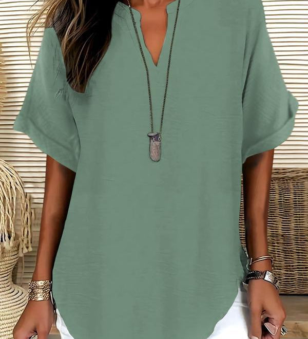 Genneva - Casual Plain Short Sleeve Blouse