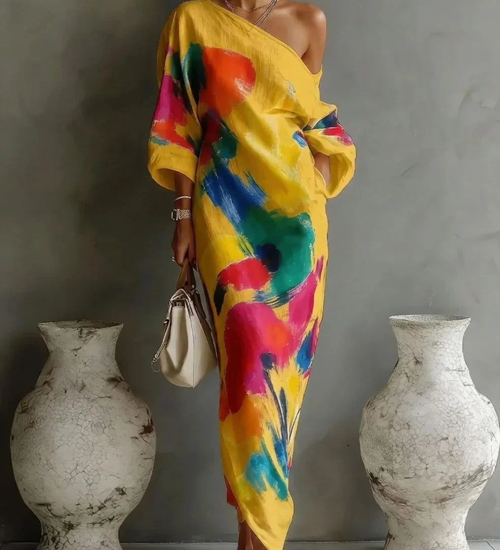 Mara - One-Shoulder Abstract Print Maxi Dress