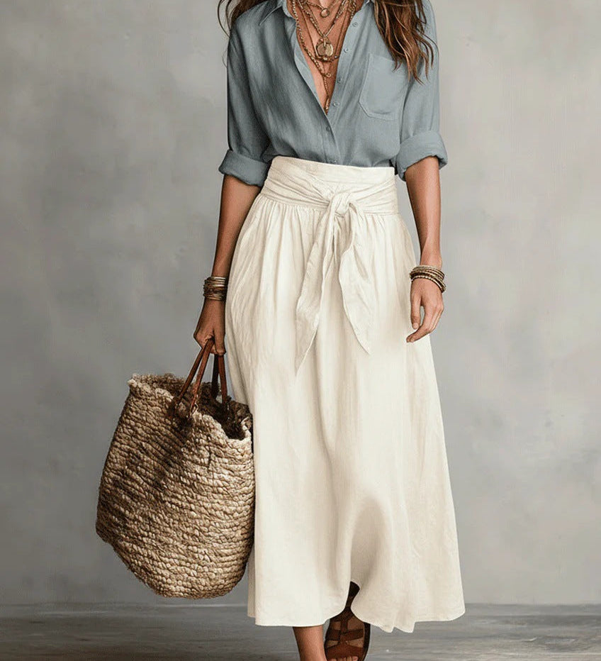 Camilla - Shirt and Belted Midi Skirt Set