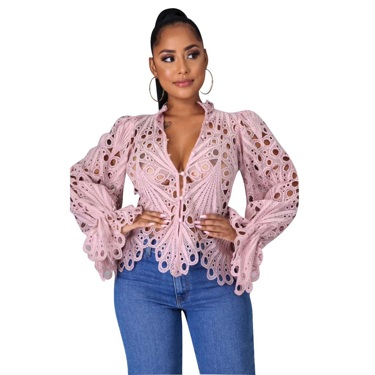 Isali - Chic Asymmetrical Flounce Sleeve Blouse