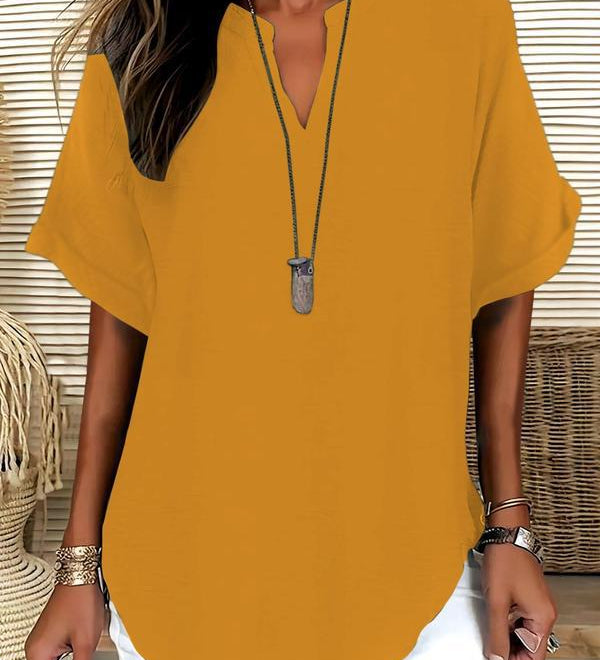 Genneva - Casual Plain Short Sleeve Blouse