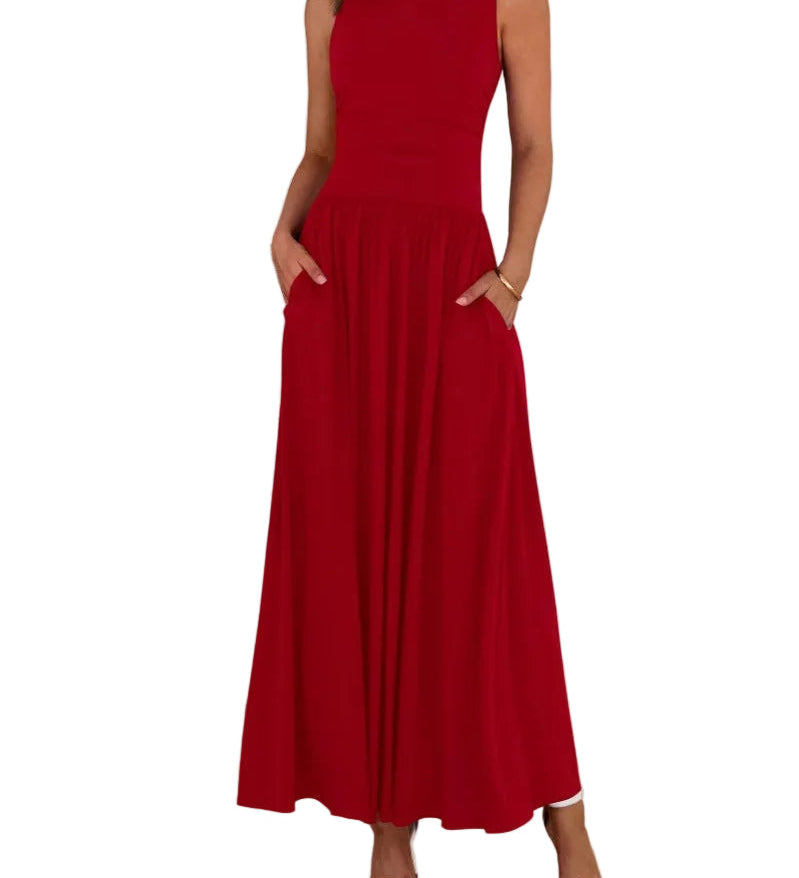 EMMIE™- Chic Sleeveless Ruched High-Waisted Maxi Dress