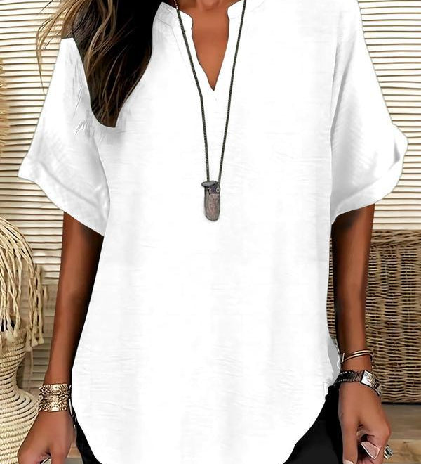 Genneva - Casual Plain Short Sleeve Blouse