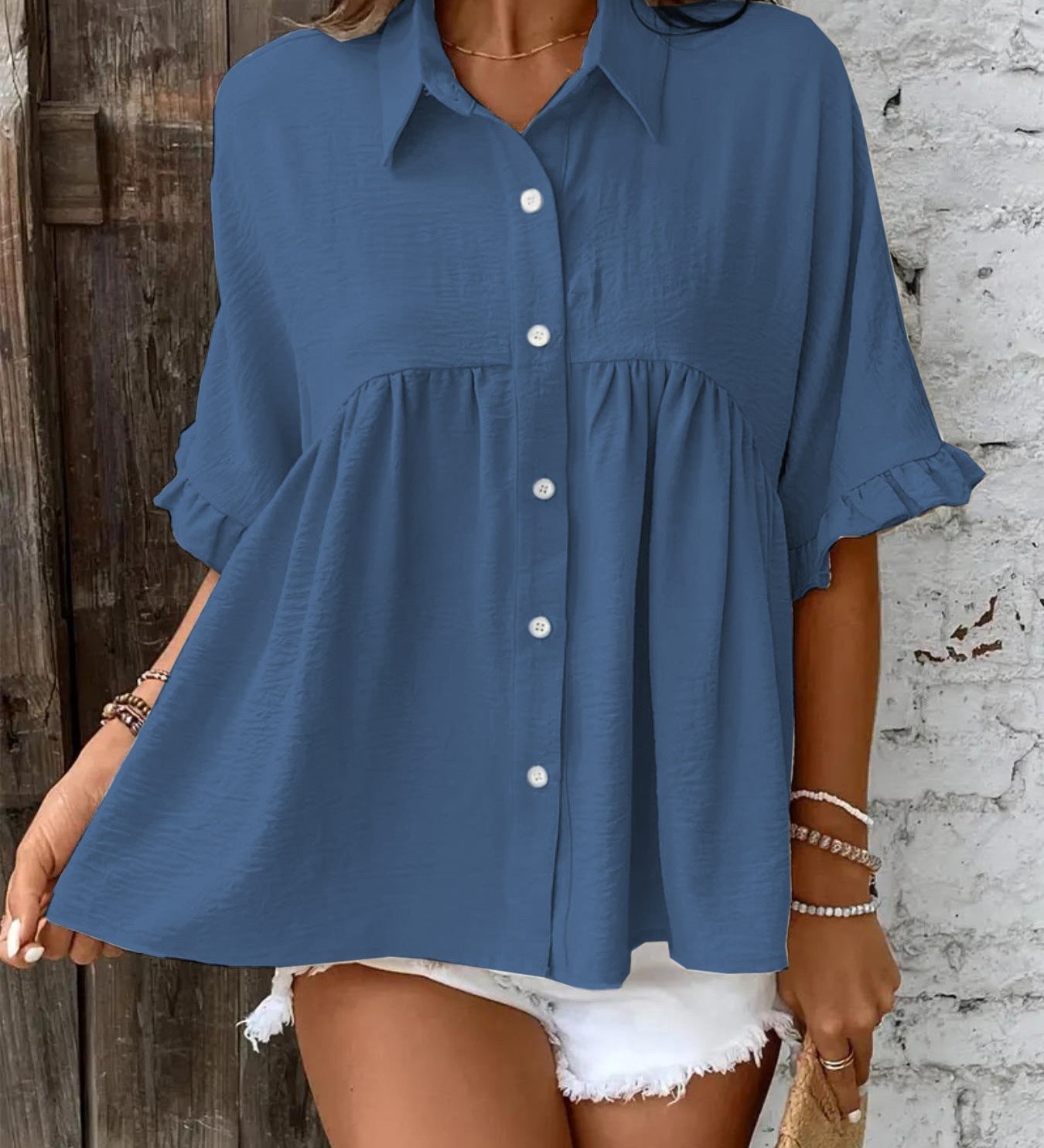 Ellasa - Casual Plus Size Ruffle Button-Front Blouse