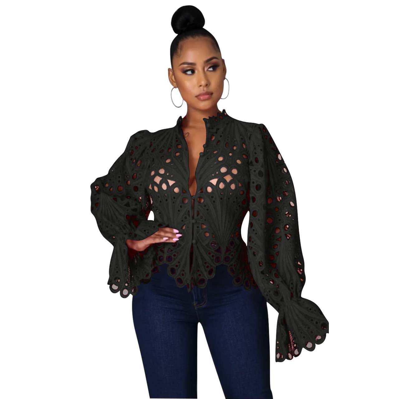 Isali - Chic Asymmetrical Flounce Sleeve Blouse