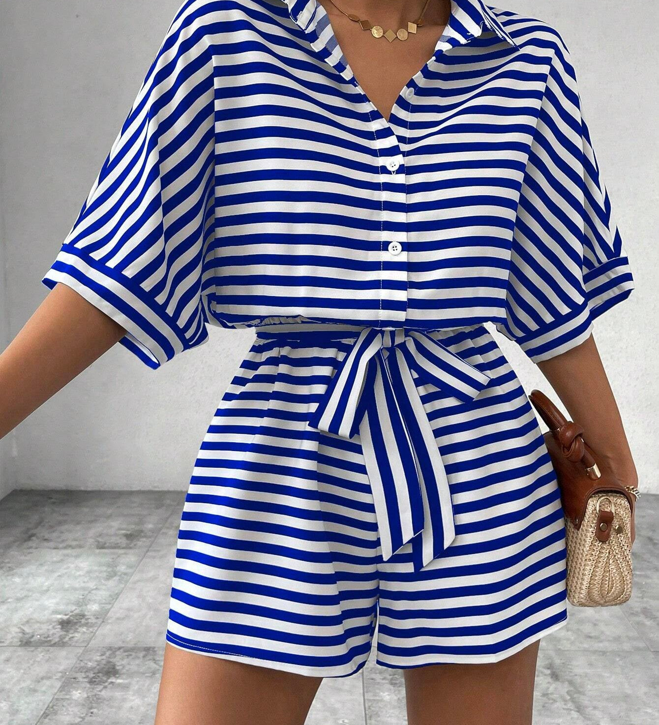 CANDIDA™ – Casual Striped Tie-Front Summer Romper