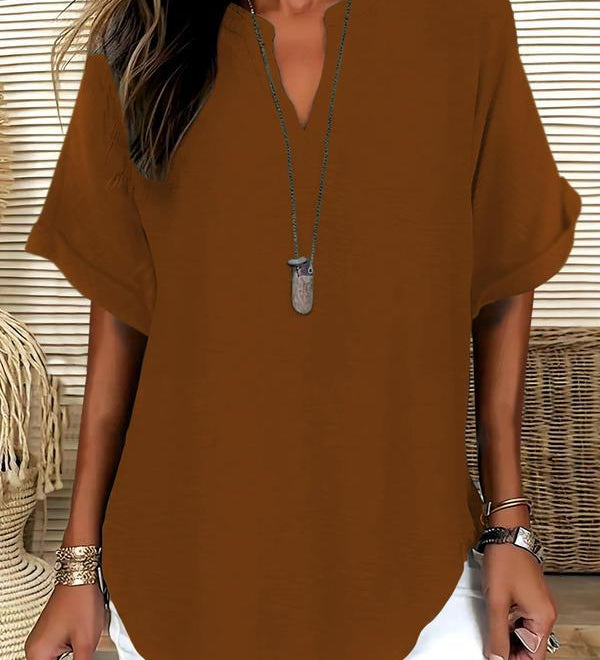 Genneva - Casual Plain Short Sleeve Blouse