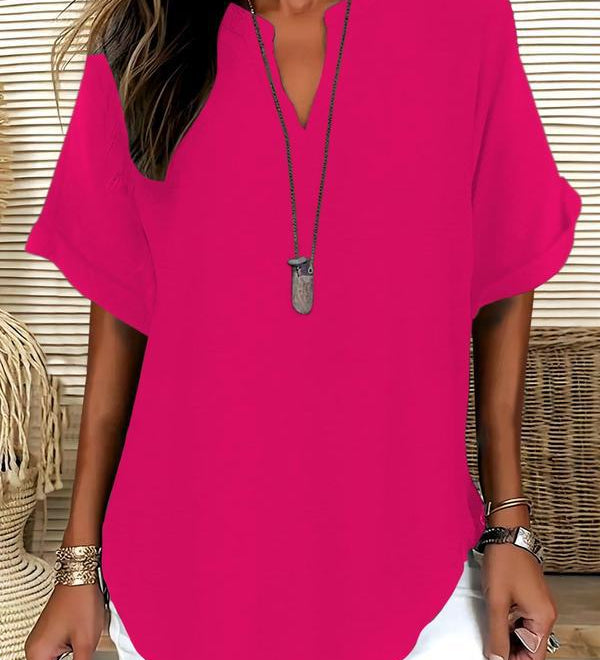 Genneva - Casual Plain Short Sleeve Blouse