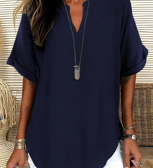 Genneva - Casual Plain Short Sleeve Blouse