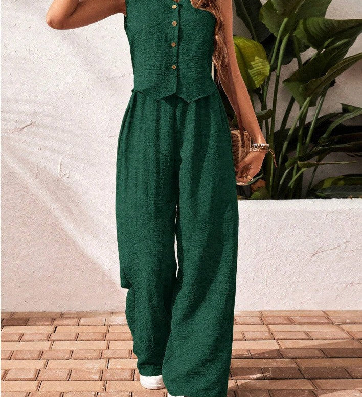 CHARISSA™ – Elegant Sleeveless V-Neck Top and Trousers Set