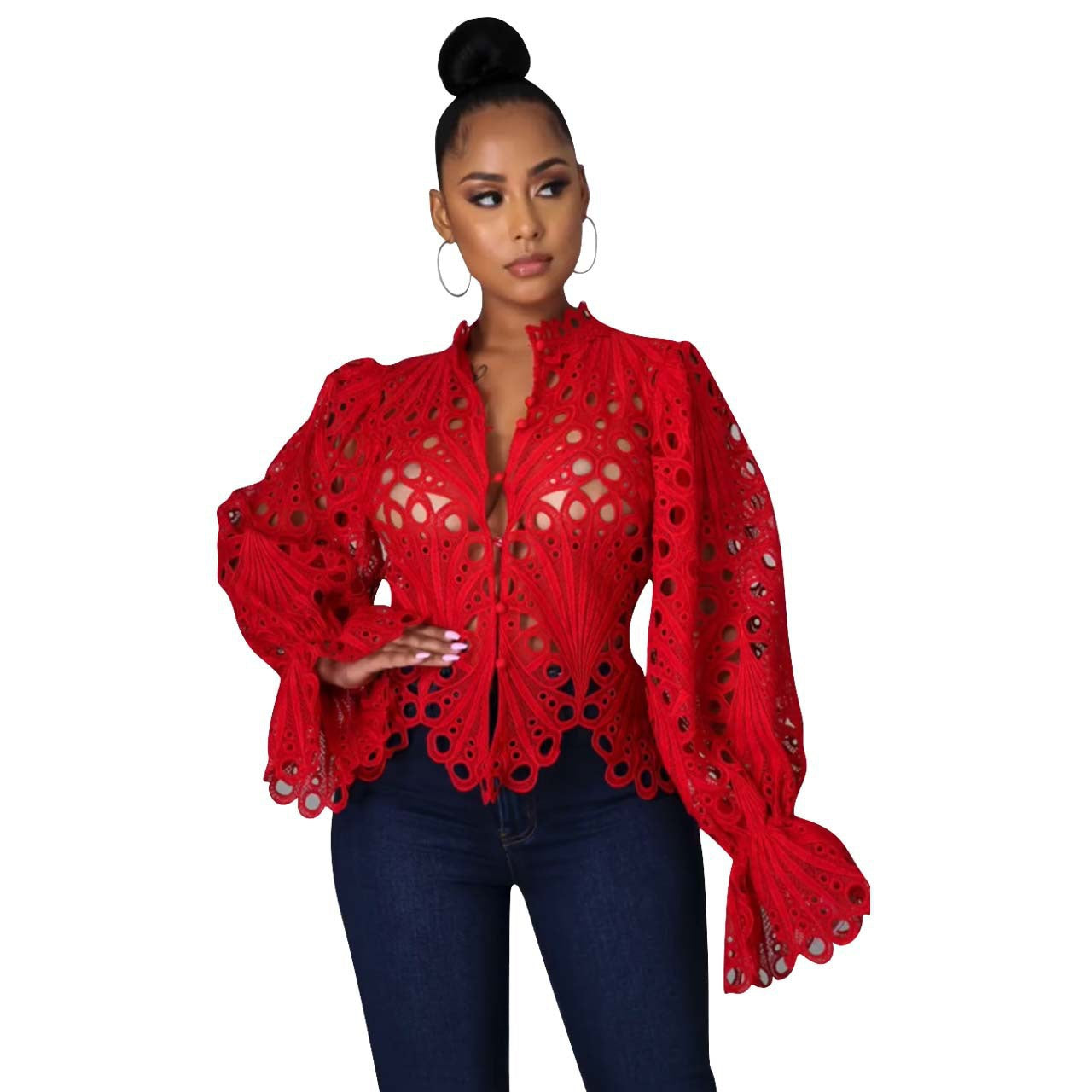 Isali - Chic Asymmetrical Flounce Sleeve Blouse