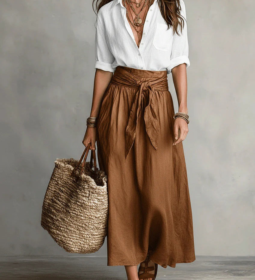 Camilla - Shirt and Belted Midi Skirt Set