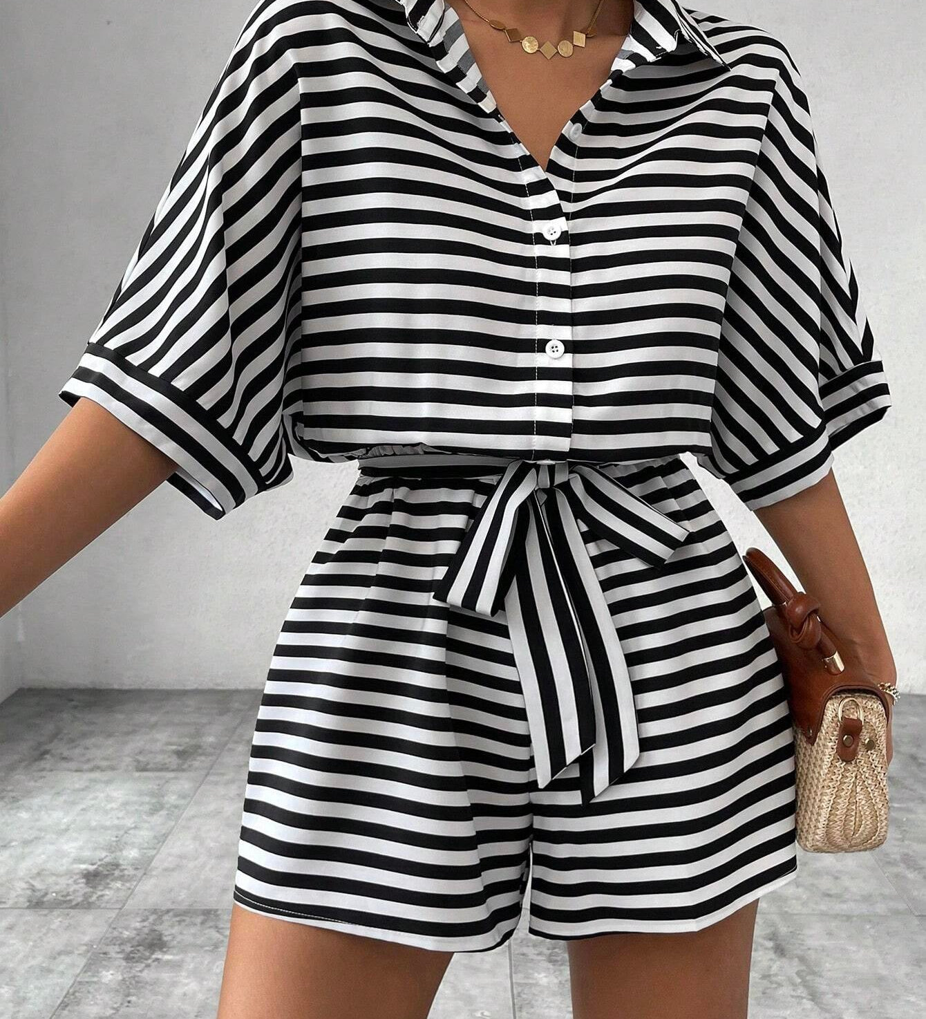 CANDIDA™ – Casual Striped Tie-Front Summer Romper