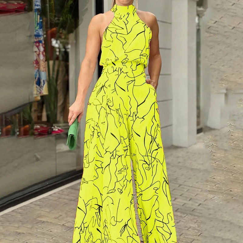 QIANAT - Wide Leg Neck Tie Sleeveless