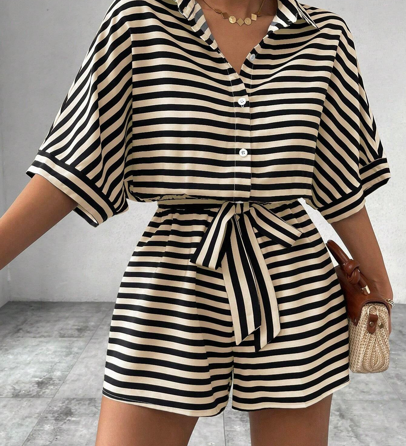 CANDIDA™ – Casual Striped Tie-Front Summer Romper