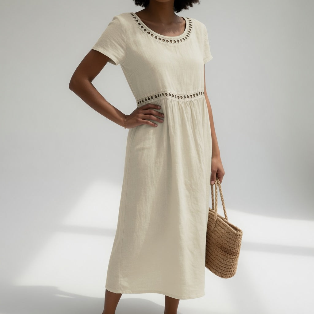 Livia - Embroidered Linen-Blend Midi Dress