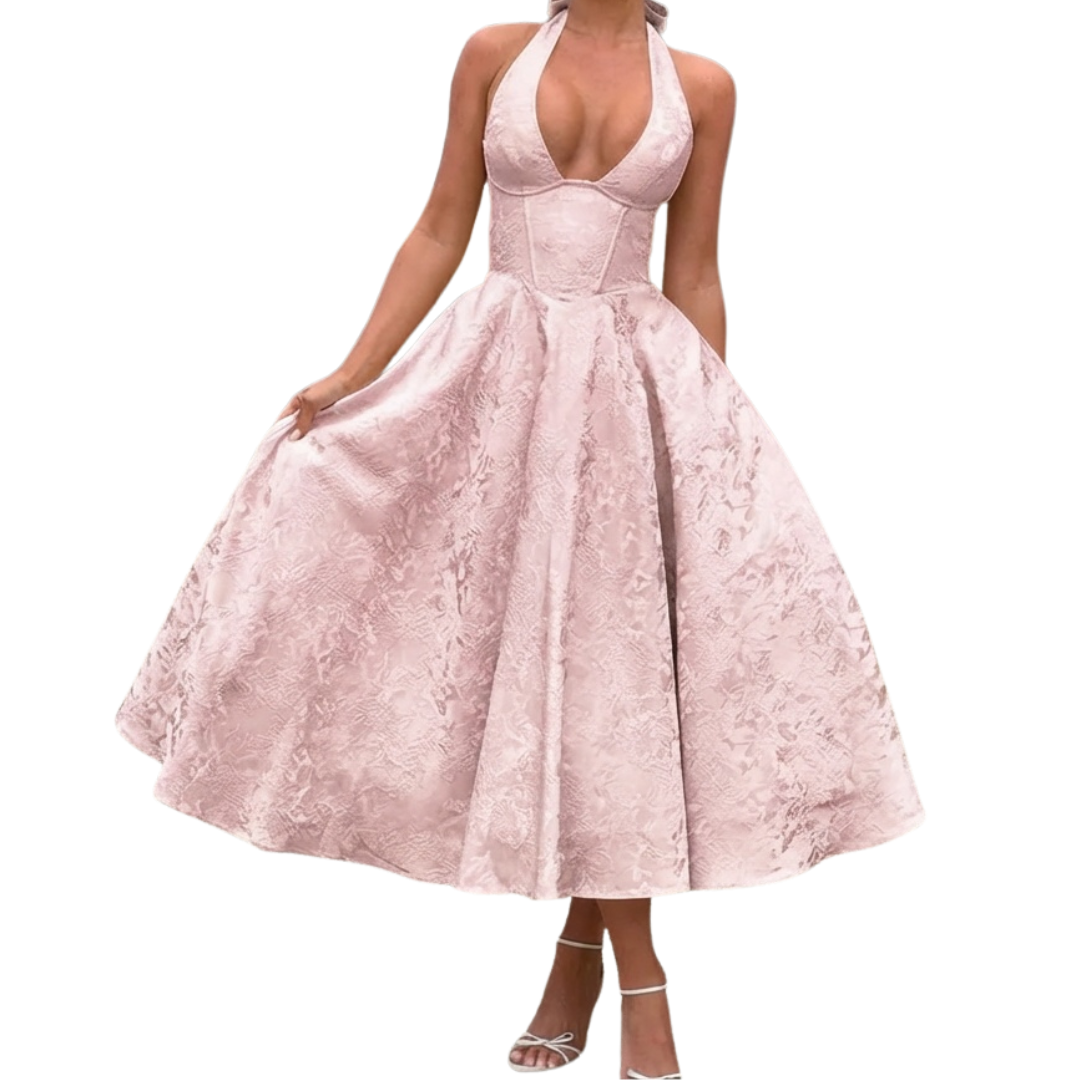 VENETIA™ – Jacquard Halter Backless Evening Dress
