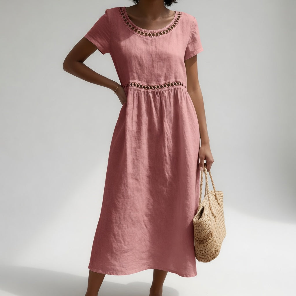 Livia - Embroidered Linen-Blend Midi Dress