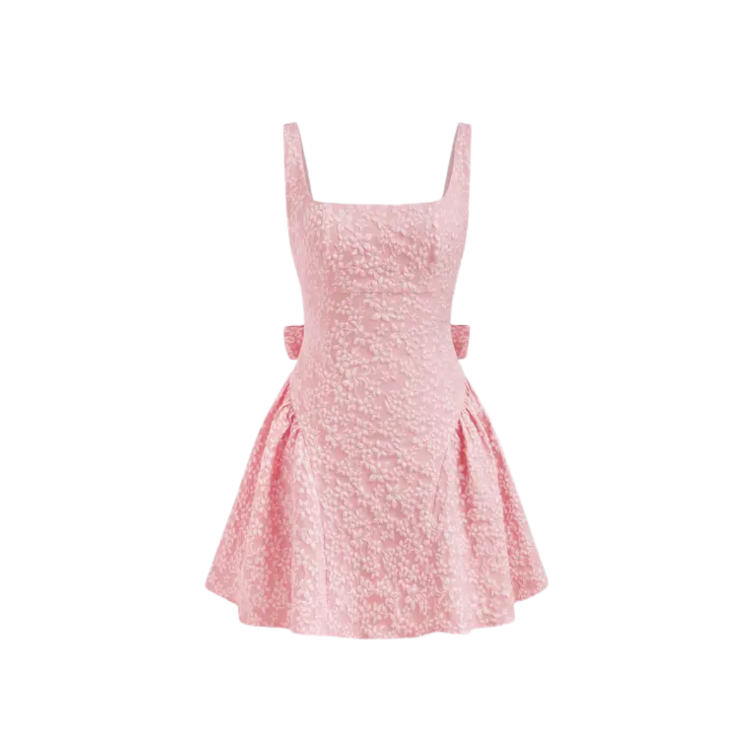 DELPHINE™ – Bow-Back Jacquard Mini Dress
