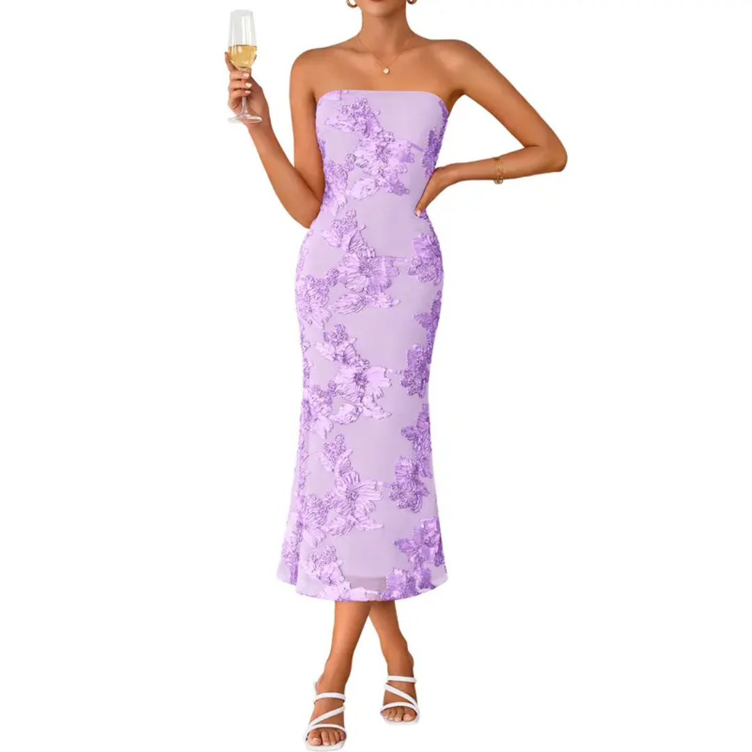 ONDINE™ – 3D Floral Strapless Bodycon Dress