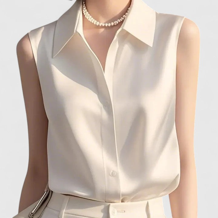 Lavinia - Sleeveless Satin Collared Blouse
