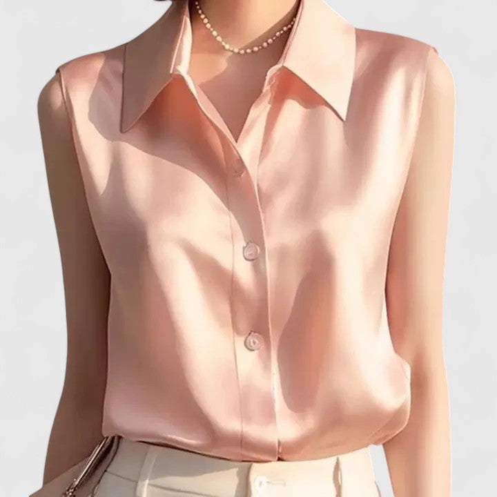 Lavinia - Sleeveless Satin Collared Blouse