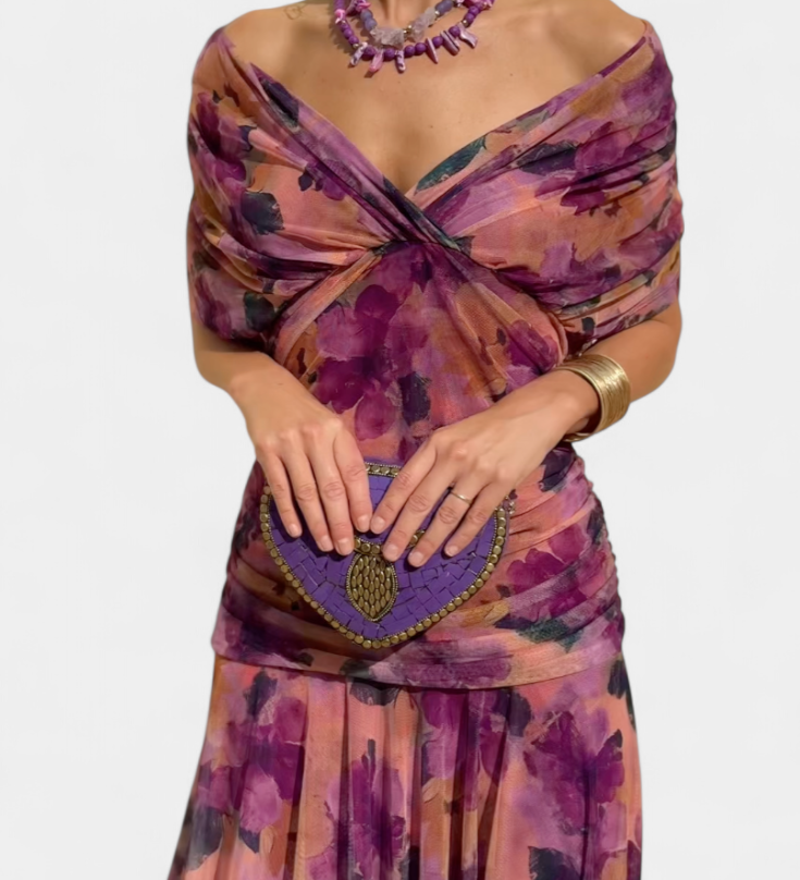 Alondra Long Floral Dress with V-Neck