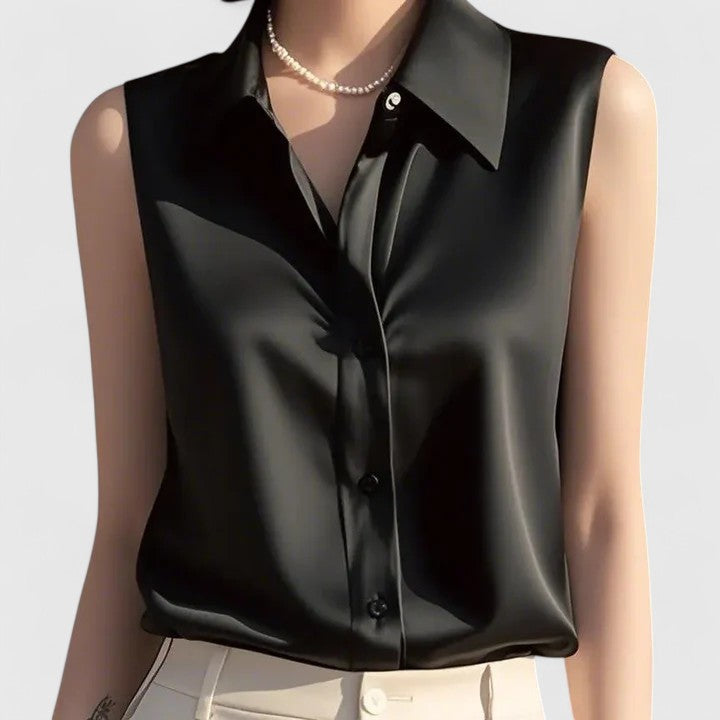 Lavinia - Sleeveless Satin Collared Blouse