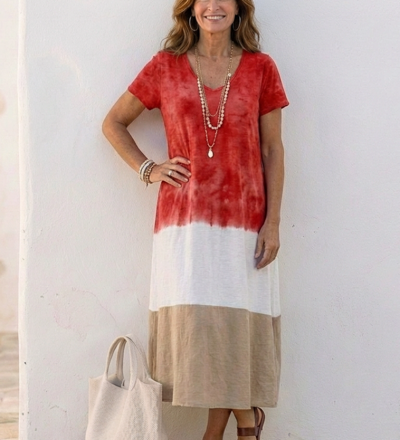 Thalia - Two-Tone Summer Midi Dress