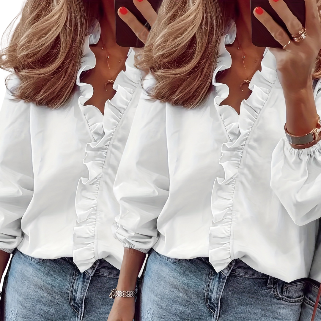 Lorelei - Timeless V-Neck Blouse with Ruffles
