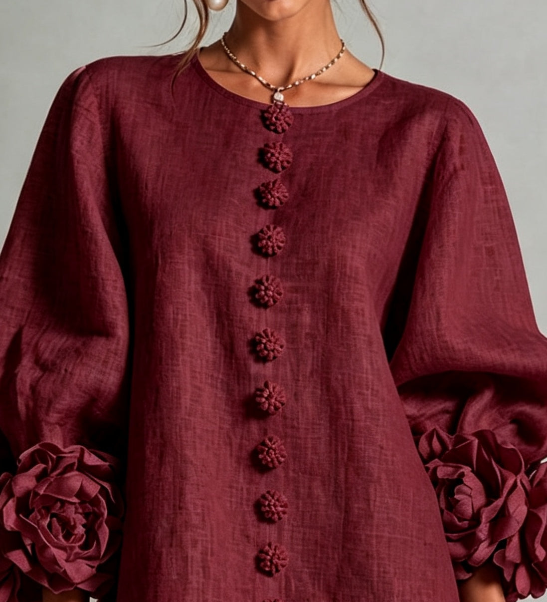 Camellia | Rosette-Cuff Mini Dress