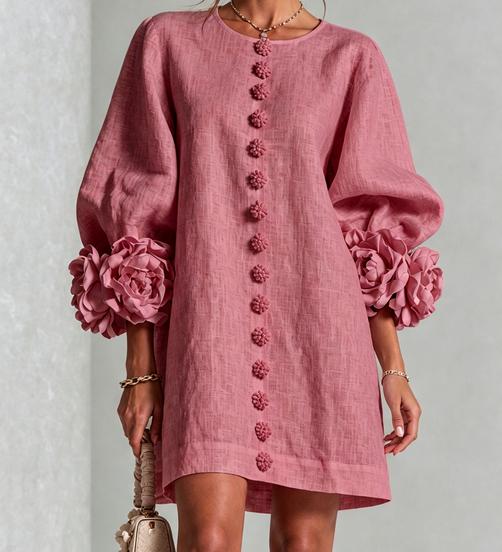 Aurora | Floral-Cuff Button Mini Dress