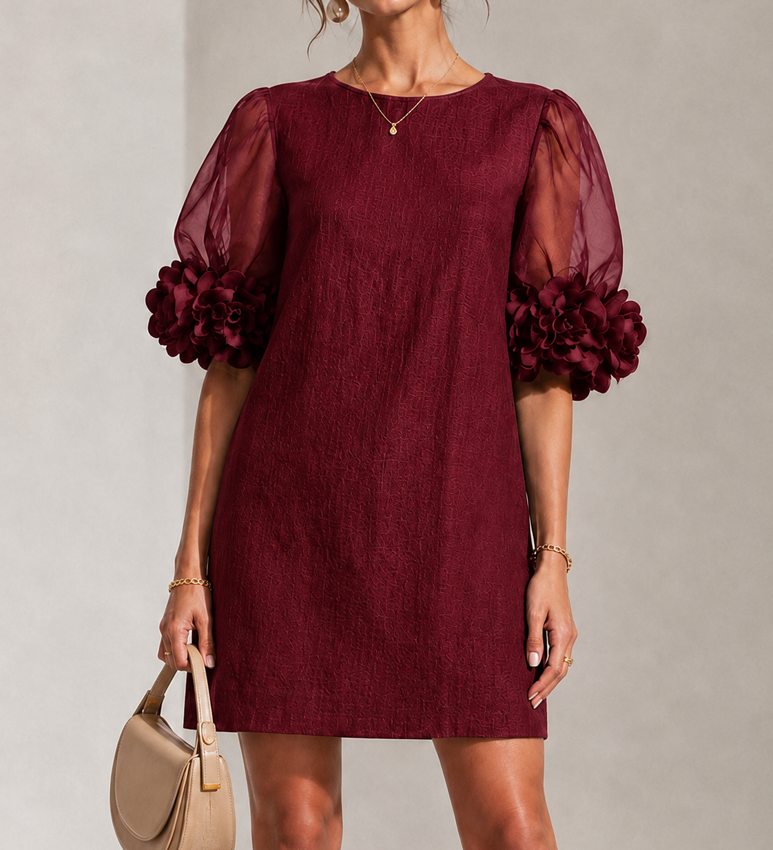 Philippa | Floral-Cuff Puff-Sleeve Mini Dress
