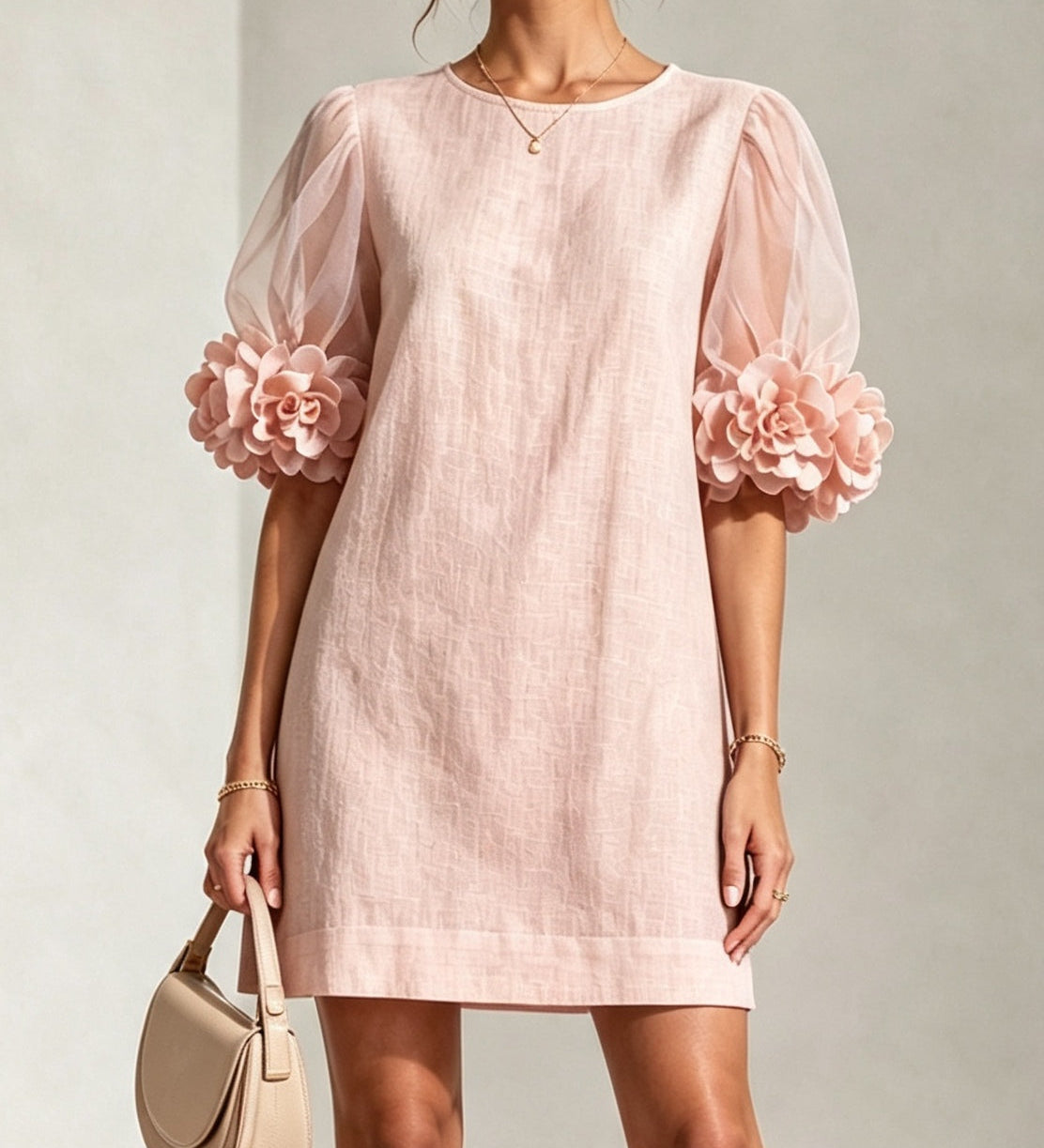 Penelope | Floral-Cuff Puff-Sleeve Mini Dress