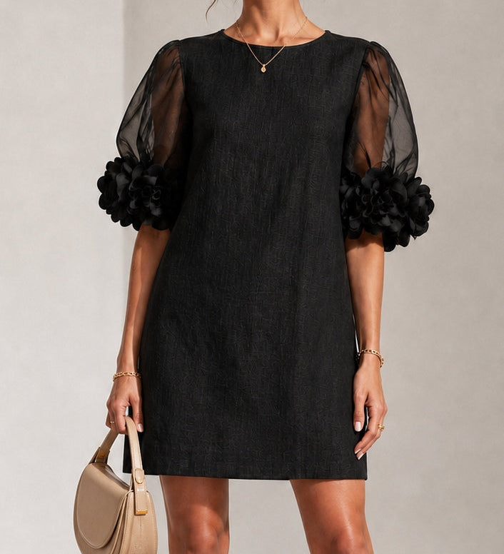 Persephone | Floral-Cuff Puff-Sleeve Mini Dress