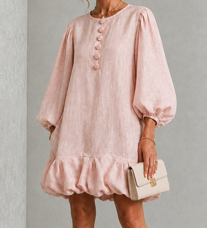 Rosalyn | Floral-Button Puff-Sleeve Mini Dress