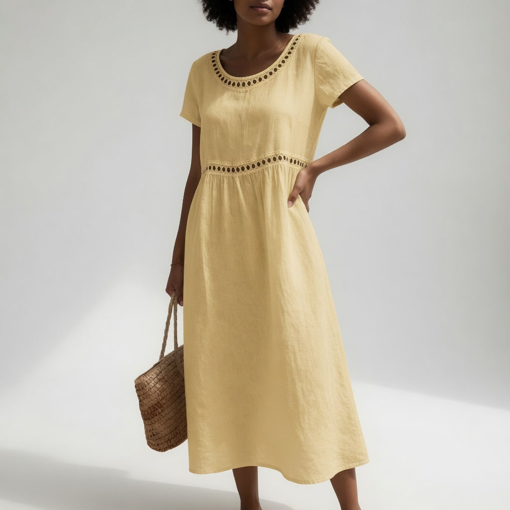 Livia - Embroidered Linen-Blend Midi Dress