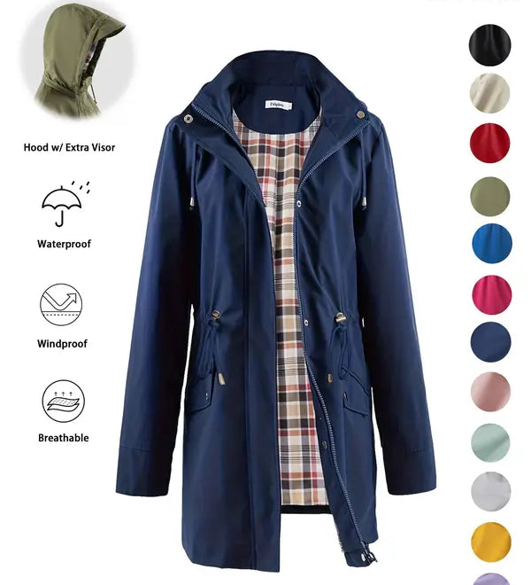QING™ - Casual Drawstring Zip Up Hooded Trench Coat