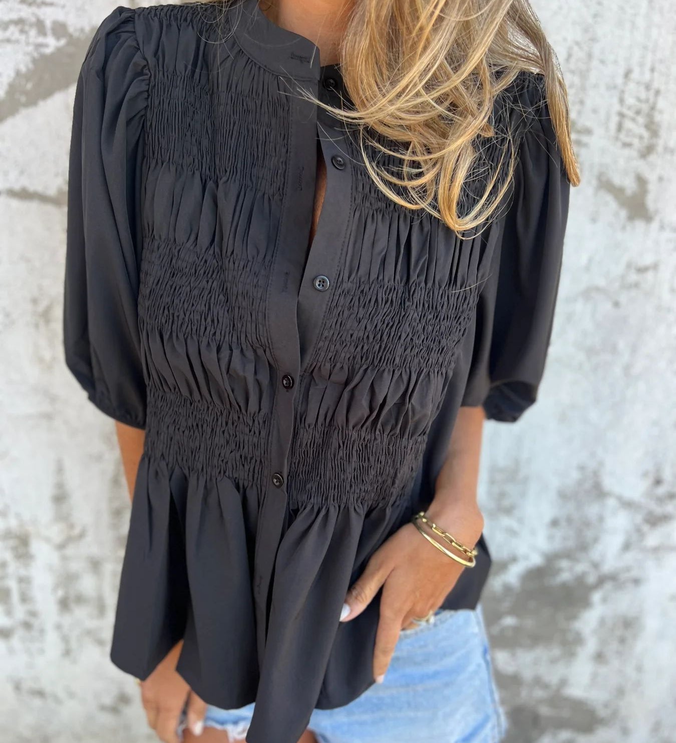 Eliza - Pleated Button-Up Blouse